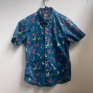 Bonobos Riviera Teal Shirt with Multicolor Butterfly Print